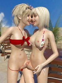 anime futanari lovers getting fucked on the summer beach